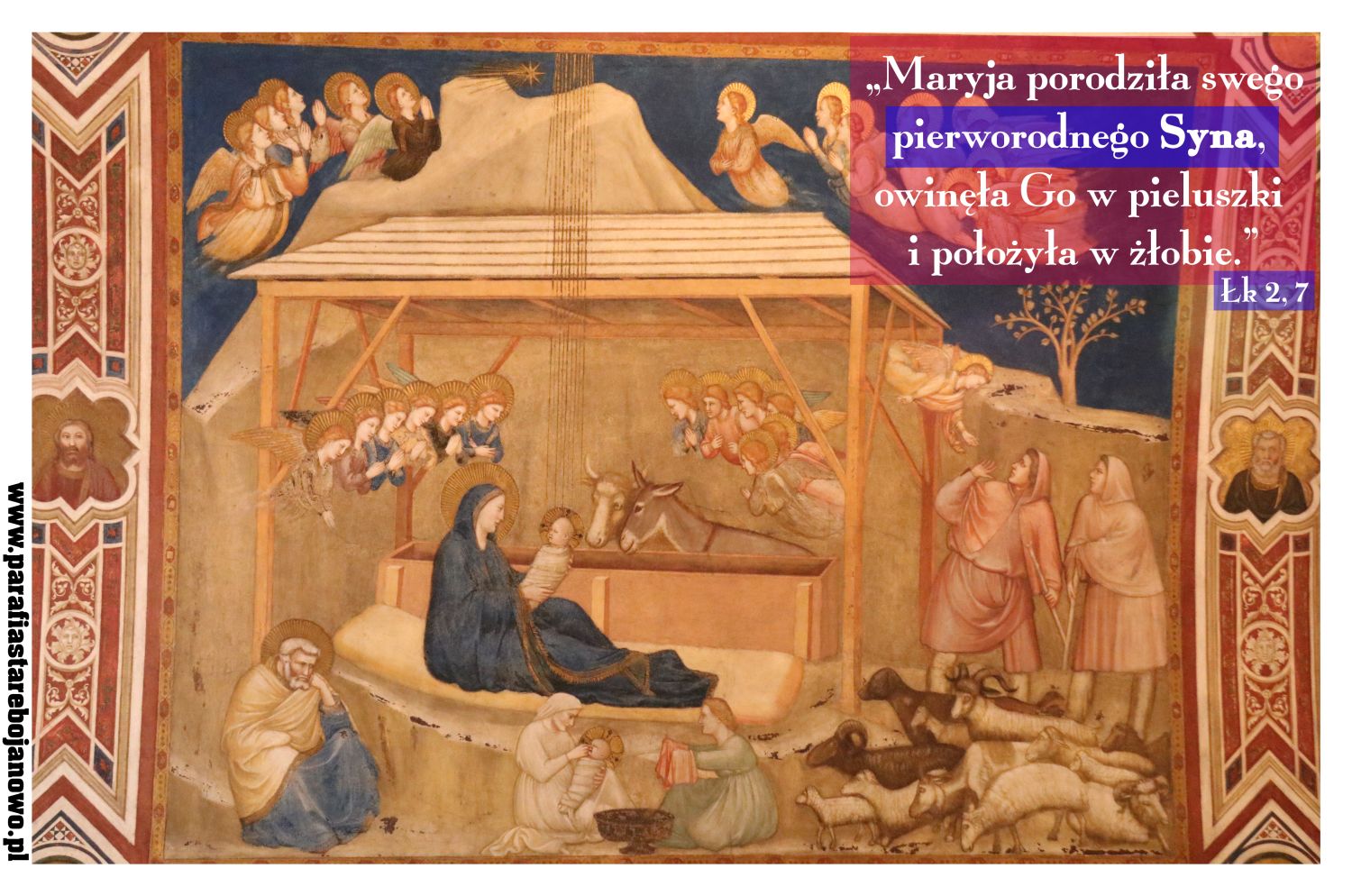 Narodzenie Pańskie, Fresk, XIII w., Giotto di Bondone, Bazylika św. Franciszka, Asyż, Włochy. 