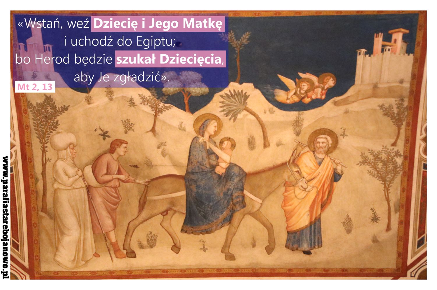 Ucieczka do Egiptu, Fresk, XIII w., Giotto di Bondone, Bazylika św. Franciszka, Asyż, Włochy. 