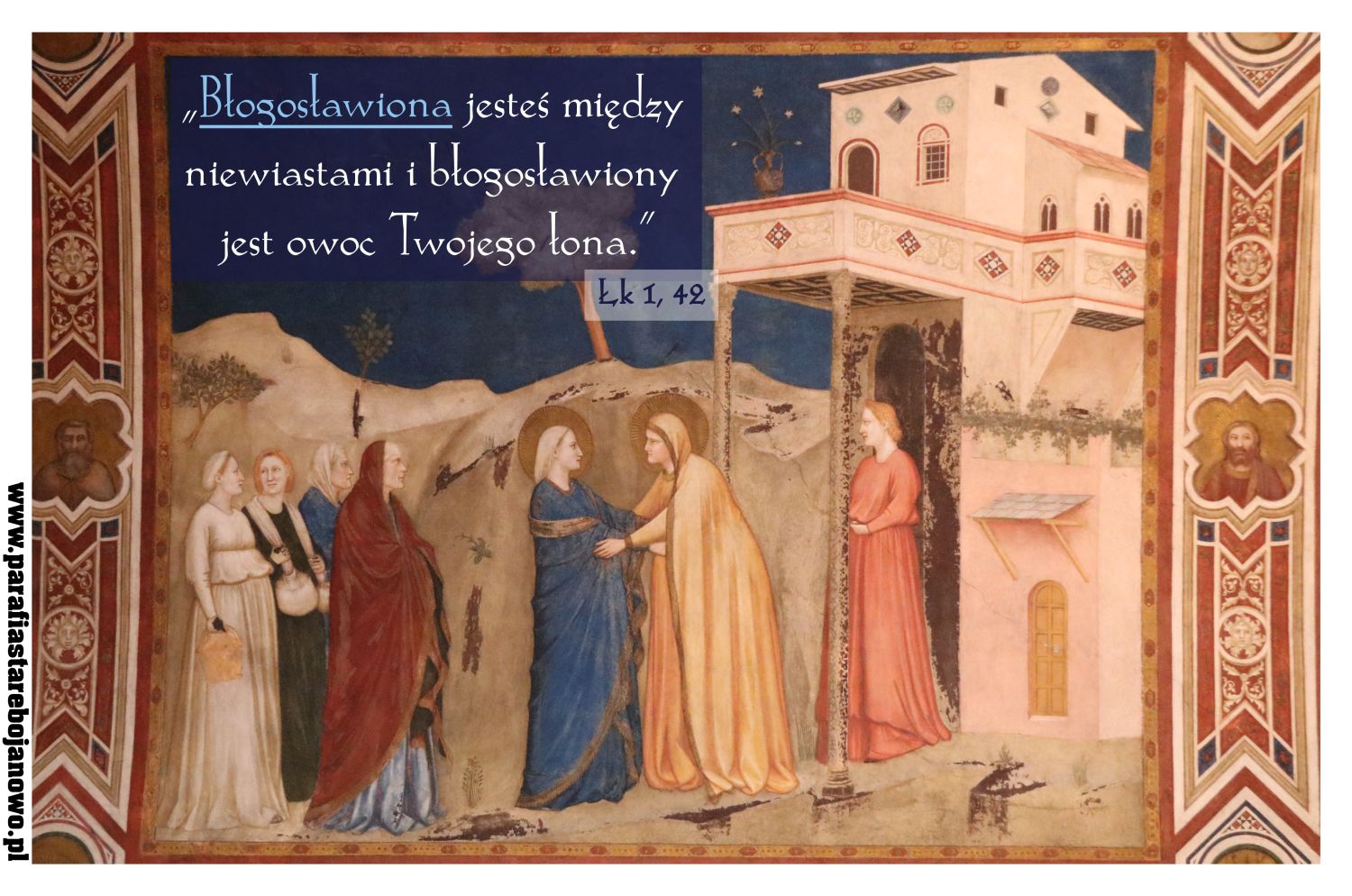 Nawiedzenie Najświętszej Maryi Panny, Fresk, XIII w., Giotto di Bondone, Bazylika św. Franciszka, Asyż, Włochy.