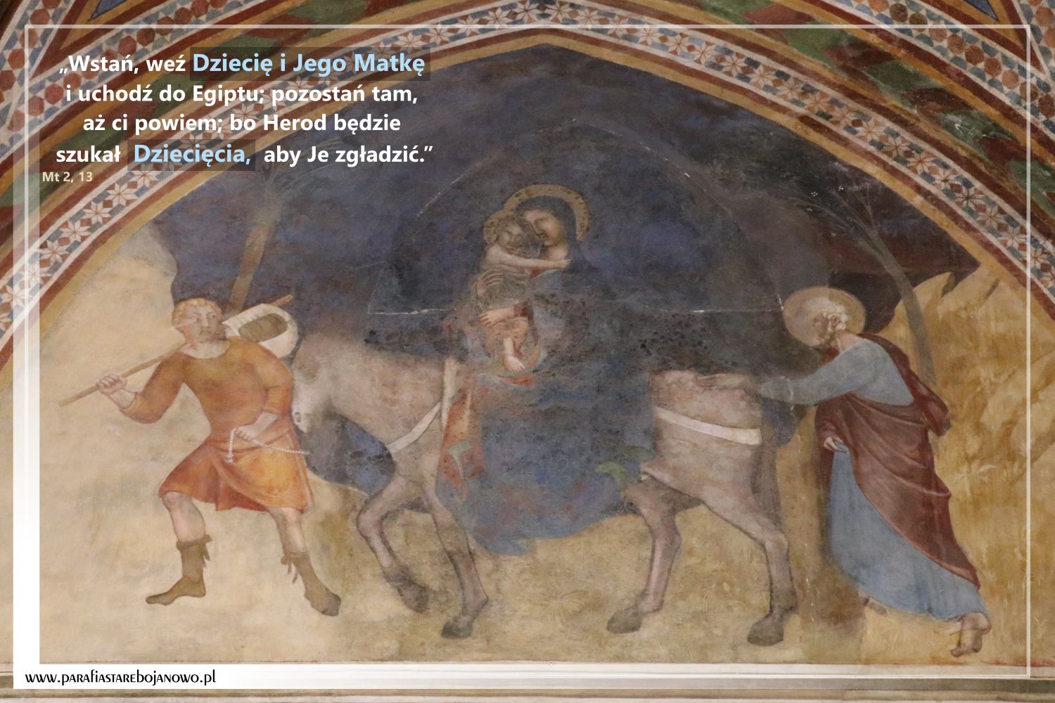 “Ucieczka do Egiptu” – Barna da Siena, fresk, XIV w., San Gimignano, Włochy